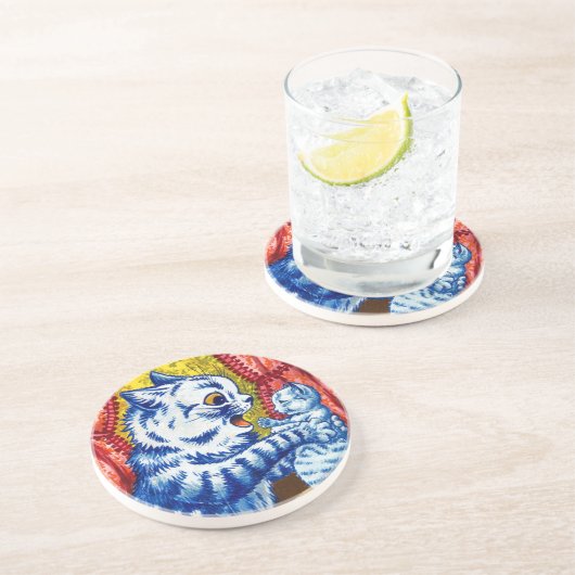 Dessous De Verre En Grès Chat et ses chatons (Côté)