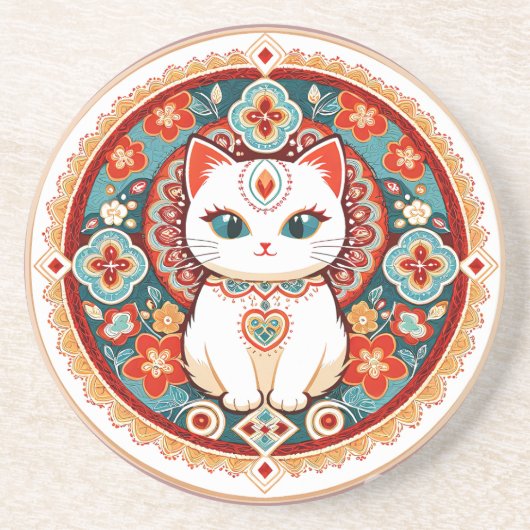 Dessous De Verre En Grès Chat Félin (Devant)