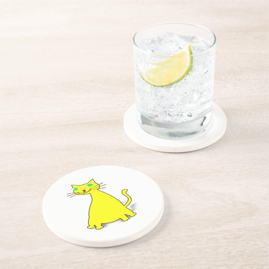 Dessous De Verre En Grès Chat gras jaune (Côté)