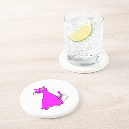 Dessous De Verre En Grès Chat gras rose (Côté)