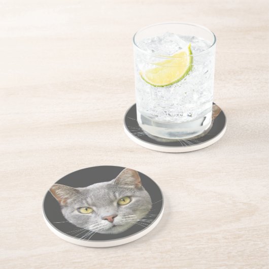 Dessous De Verre En Grès Chat gris (Côté)