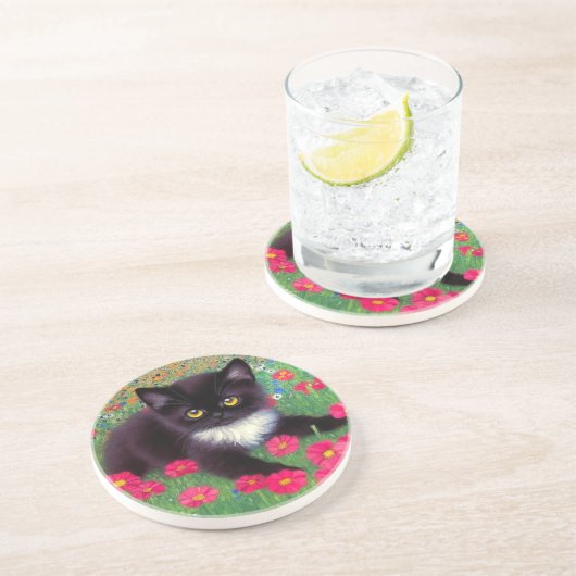 Dessous De Verre En Grès Chat Gustav Klimt Tuxedo (Côté)