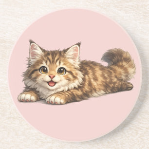 Dessous De Verre En Grès Chat Maine Coon heureux Design de vibrations posit