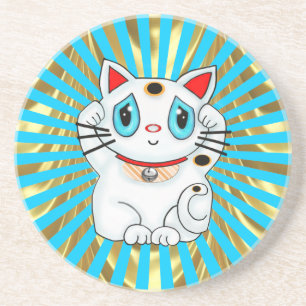 Dessous De Verre En Grès Chat montrant du doigt chanceux de Maneki Neko