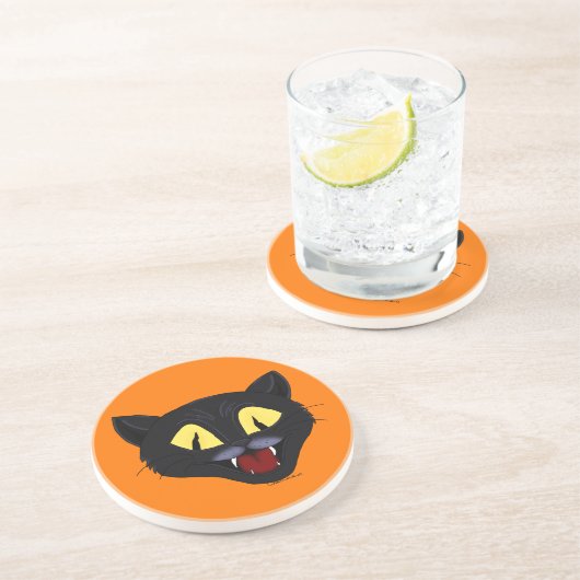 Dessous De Verre En Grès Chat noir d'Halloween (Côté)