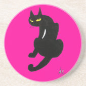Dessous De Verre En Grès CHAT NOIR, fuchsia rose (Devant)