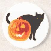 DESSOUS DE VERRE EN GRÈS CHAT NOIR HALLOWEEN ET CITROUILLE (Devant)
