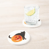DESSOUS DE VERRE EN GRÈS CHAT NOIR HALLOWEEN ET CITROUILLE (Côté)