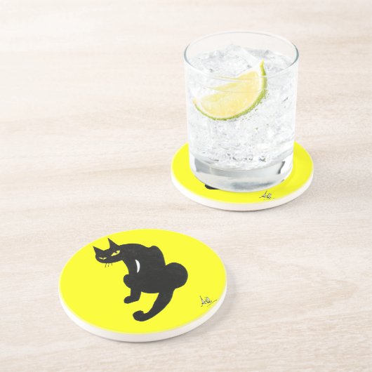 Dessous De Verre En Grès CHAT NOIR, jaune (Côté)