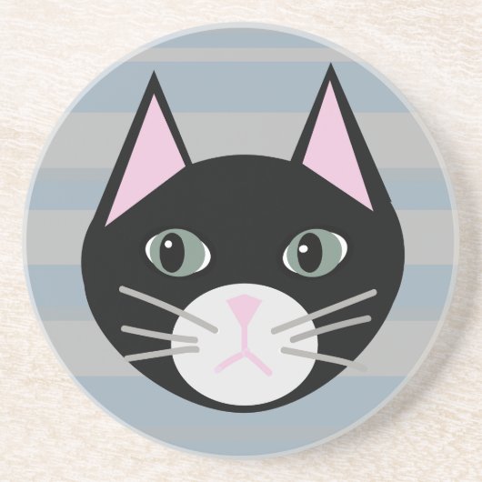 Dessous De Verre En Grès Chat noir, rayures (Devant)