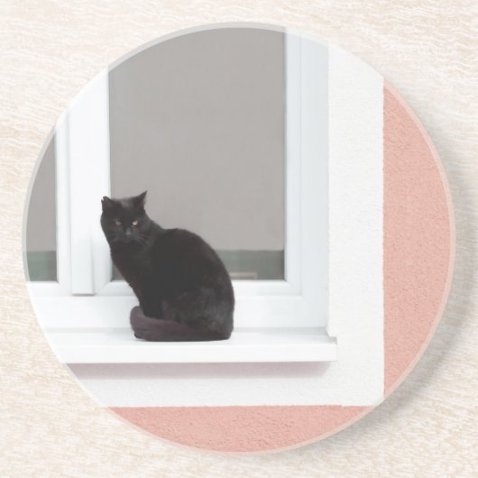 Dessous De Verre En Grès Chat noir sur le corail (Devant)