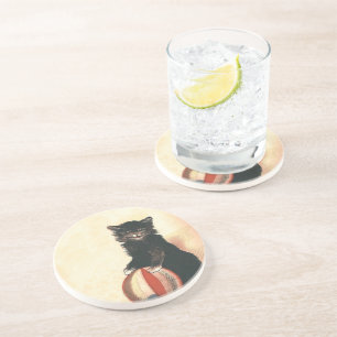 Dessous De Verre En Grès Chat noir vintage HALLOWEEN