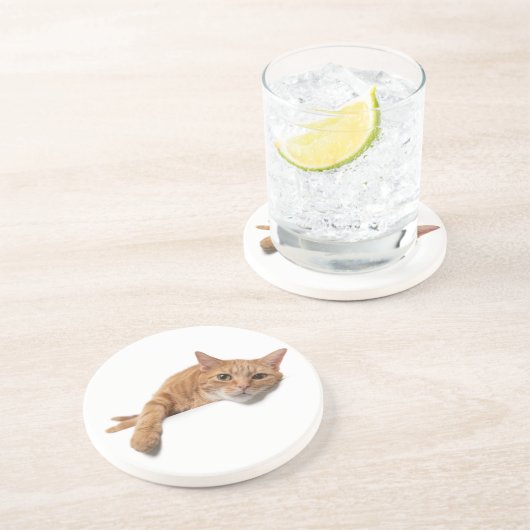 Dessous De Verre En Grès Chat Orange Posé En Bas (Côté)