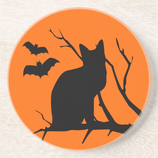 Dessous De Verre En Grès Chat Silhouette Halloween Coaster (Devant)