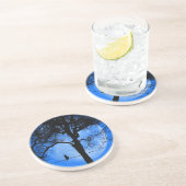 Dessous De Verre En Grès Chat sur un fil Lune Bleue (Côté)