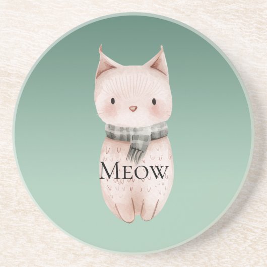 Dessous De Verre En Grès Chat vert Ombre rose (Devant)