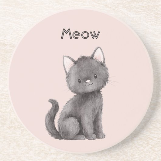 Dessous De Verre En Grès Chaton noir mignon rose (Devant)