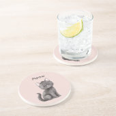 Dessous De Verre En Grès Chaton noir mignon rose (Côté)