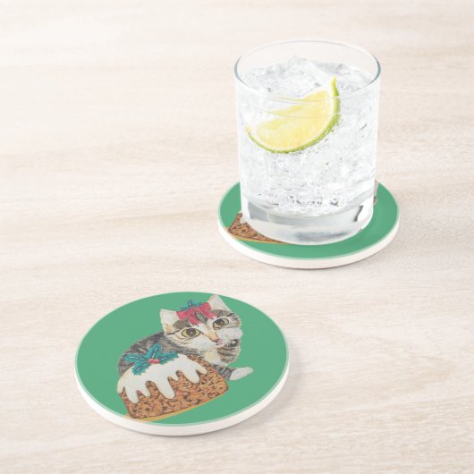 Dessous De Verre En Grès chaton tabby gris mignon habillé pour noël (Côté)