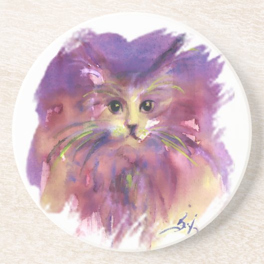 DESSOUS DE VERRE EN GRÈS CHATON VIOLET, PORTRAIT DE CHAT (Devant)