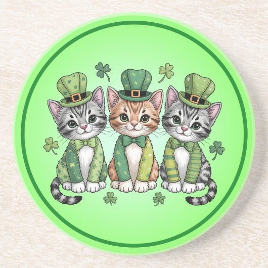 Dessous De Verre En Grès Chatons chanceux de la Saint-Patrick-47474 (Devant)
