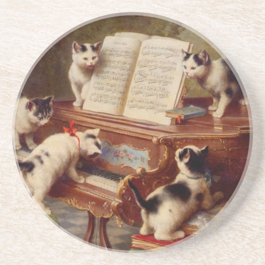 Dessous De Verre En Grès Chatons et piano (Devant)
