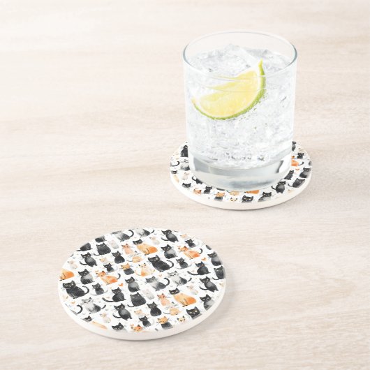 Dessous De Verre En Grès Chats Blancs Blancs Blancs (Côté)