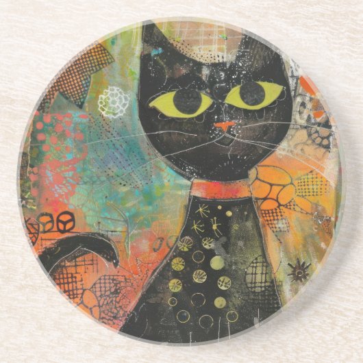 Dessous De Verre En Grès Chats d'aquarelle Boho - Art de la féline terrestr (Devant)