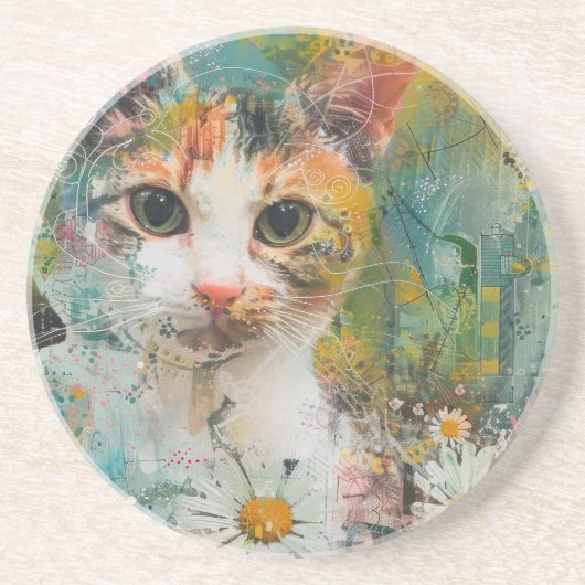 Dessous De Verre En Grès Chats d'aquarelle Boho - Art de la féline terrestr (Devant)