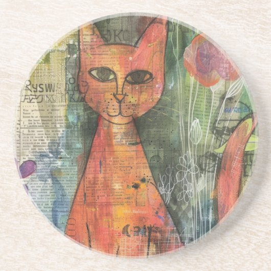 Dessous De Verre En Grès Chats d'aquarelle de Boho - Art de Féline de Terre (Devant)