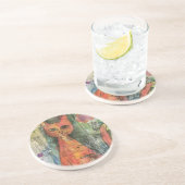 Dessous De Verre En Grès Chats d'aquarelle de Boho - Art de Féline de Terre (Côté)