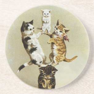 Dessous De Verre En Grès Chats et chatons victoriens mignons jouant, humour