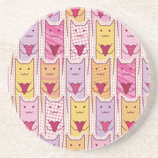 Dessous De Verre En Grès Chats mignons avec les coeurs affectueux (Devant)