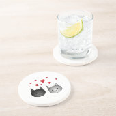 Dessous De Verre En Grès Chats noirs et gris mignons, avec des coeurs (Côté)