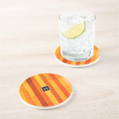 Dessous De Verre En Grès Chaud Patiné Orange Rouge rayures Monogramme (Côté)