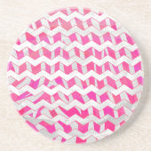 Dessous De Verre En Grès Chaud rose et blanc Chevron Zebra (Devant)
