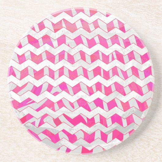 Dessous De Verre En Grès Chaud rose et blanc Chevron Zebra (Devant)