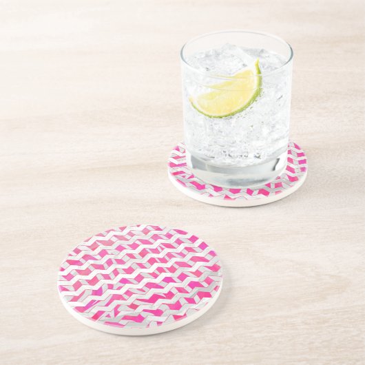 Dessous De Verre En Grès Chaud rose et blanc Chevron Zebra (Côté)