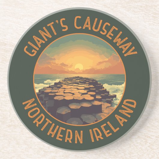 Dessous De Verre En Grès Chaussée du Géant Irlande Cercle Rétro en détresse (Devant)