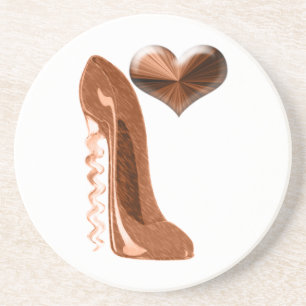 Dessous De Verre En Grès Chaussure stylet et coeur Coas de talon de cuivre