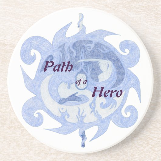 Dessous De Verre En Grès "Chemin emblème de héros" (avec le titre) (Devant)