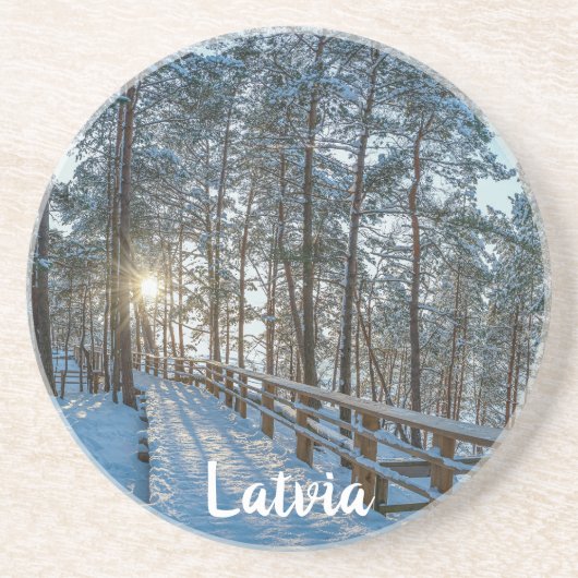 Dessous De Verre En Grès Chemin en bois sur la forêt d'hiver enneigée (Devant)