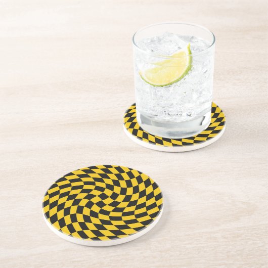 Dessous De Verre En Grès Chèques Jaunes Noirs Déformés À damiers (Côté)