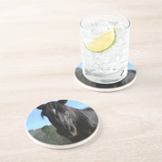 Dessous De Verre En Grès Cheval à bascule noir secouru (Côté)