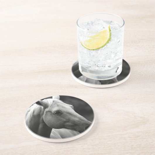 Dessous De Verre En Grès Cheval blanc noir (Côté)