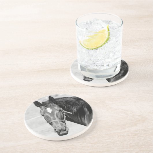 Dessous De Verre En Grès Cheval blanc noir (Côté)