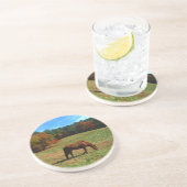 Dessous De Verre En Grès Cheval Brown rouge, arbres de chute, ciel bleu (Côté)