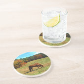 Dessous De Verre En Grès Cheval Brown rouge, ciel bleu Turquoise (Côté)