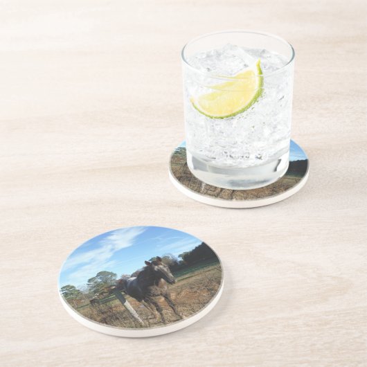 Dessous De Verre En Grès Cheval brun Coco et Crème (Côté)
