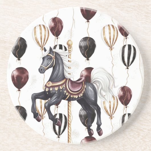 Dessous De Verre En Grès Cheval de carrousel cirque ballons (Devant)